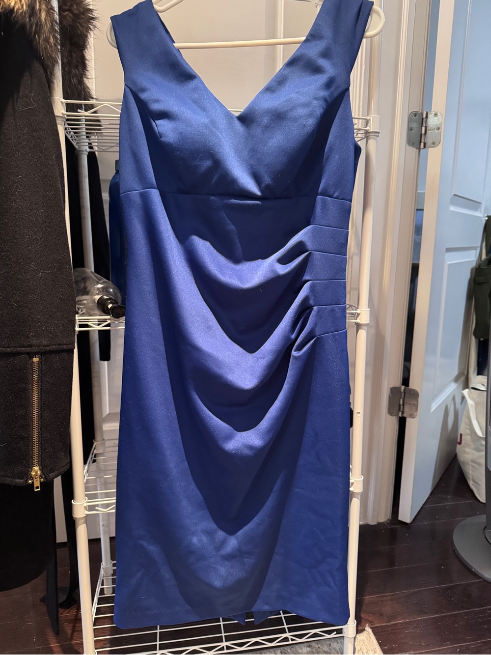 Xscape Royal Blue V-Neck Draped Sheath Dress